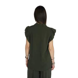 Women's Blouse DKE8630 Green Ruffle Sleeve V-Neck <b>Top</b> - Product Image 3