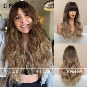 Perruque longue bouclée à grandes ondulations sans franges, best-seller, marron et blonde, style européen et américain pour femme - Product Image 2