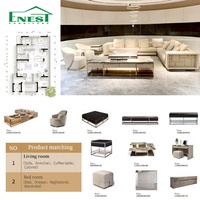 Ensemble de canapés en cuir italiens en forme de U avec étagères LED, canapé modulaire et table basse en marbre, solution de mobilier tout-en-un