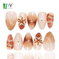 Faux ongles de luxe à presser, courts, forme amande, en acrylique nude, avec paillettes irisées et motifs coquillage, faits main, en gel 3D, vente en gros