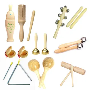 Montessori mainan kayu alat musik Set untuk anak-anak termasuk Piano Keyboard gitar mikrofon terbuat dari plastik