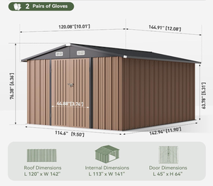 Abri <span class=keywords><strong>de</strong></span> <span class=keywords><strong>jardin</strong></span> extérieur 10 x 12 pieds avec grande porte à double charnière, abri <span class=keywords><strong>de</strong></span> <span class=keywords><strong>jardin</strong></span> utilitaire avec porte verrouillable et toit incliné, abris métalliques - Product Image 6