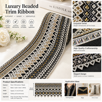 Applique thermocollante de luxe en strass et perles, motif en cristal sur base noire, pour décoration de robes de mariée, de robes de soirée et de vêtements