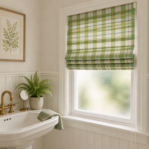Store romain en lin tartan vert sauge, stores occultants scandinaves doux et légers sans perçage pour chambre et cuisine, faible MOQ, directement de l'usine - Product Image 4