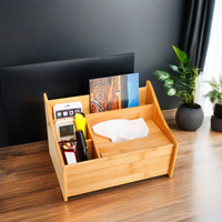 Organisateur de bureau multifonction en bambou personnalisé, support de rangement vertical pour fournitures de bureau et articles divers, idéal pour salon et bureau