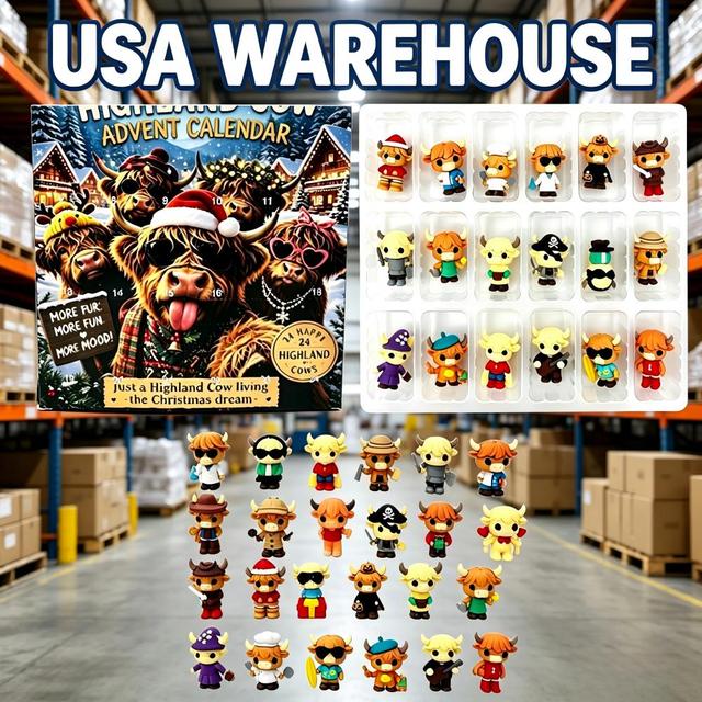 25Set USA Warehouse Includes 24 Unique Mini 3D Figurines Christmas Countdown Highland Cow Advent Calendar for Kids Women Men