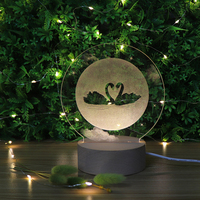 Lampe LED en acrylique gravée au laser, base en bois, lampe de table LED, veilleuse USB pour la décoration de la maison