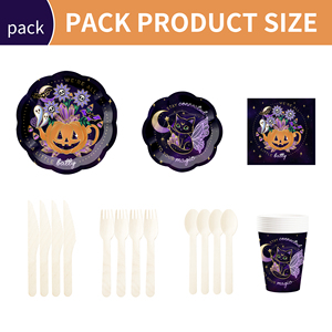 DAMAI Nuevo Juego de Platos de Papel con Temática Oscura para Fiesta de Halloween, Incluye Platos de Papel de 8 y 10.5 Pulgadas, Vasos y Servilletas para Fiesta de Halloween - Product Image 2