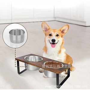 Comedero de madera para mascotas, soporte doble antideslizante para perros, elevador de madera para comedero de perro. - Product Image 1