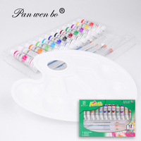 Ensemble de peinture acrylique professionnelle Panwenbo, 12 couleurs, tubes de 12 ml, pigments riches non toxiques, excellente qualité, avec pinceau et palette.