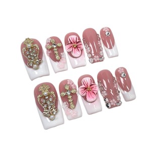 <span class=keywords><strong>Faux</strong></span> <span class=keywords><strong>Ongles</strong></span> de Luxe 3D en Gros, Style Français Designer, à Presser, Carrés et Amande, Couverture Complète, avec <span class=keywords><strong>Colle</strong></span>, 10 Pièces, Faits Main en Acrylique - Product Image 1