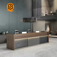 Comptoir de réception en bois de teck pour le bureau Shinestone Luxury Design Hotel Beauty Salon Company Réception Réception