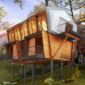 Quacent Luxury Prefab House Villa Finition haut de gamme SIPs Panneaux avec bûche Pliable Maison Structure personnalisée Villa préfabriquée - Product Image 1