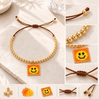 Gelang Pesona Go2boho dengan Liontin Persegi Berhias Manik-Manik Wajah Tersenyum, Paduan Seng Berlapis Emas, Perhiasan Hadiah yang Lucu dan Dapat Disesuaikan