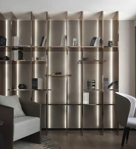 Estantería Modular de Lujo Minimalista Moderna, Personalizada, de Madera y Aluminio, con Luz LED, para Sala de Estar y Oficina en Casa - Product Image 1