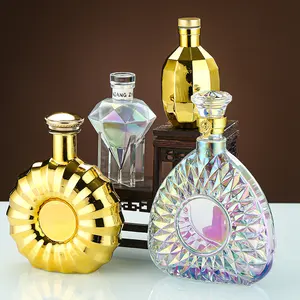 Luxury Fluorescent Plating 500ml 700ml 750ml Gold Foil Stamping Flash Brandy Tequila Whisky Empty Glass Bottle