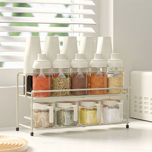 Double Tier Stainless Steel Multifunction <b>Kitchen</b> Spice <b>Storage</b> Rack with Standing Design - Product Image 1