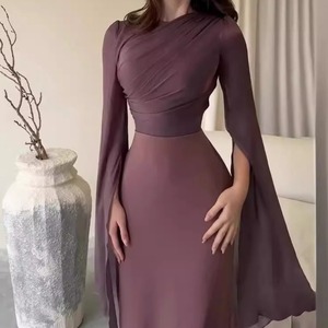 Robe de printemps 2026, robe islamique, patchwork, gaze de <span class=keywords><strong>verre</strong></span>, manches chauve-souris, longue robe en satin, abaya musulmane quotidienne, couleur unie, coupe ajustée, robe de fête - Product Image 4