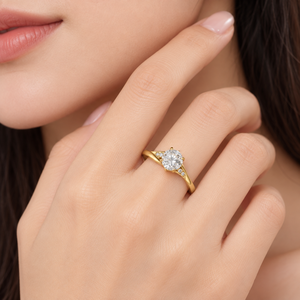 Asymmetrical Zircon Solitaire Stainless Steel <b>Ring</b> with 14K Gold Color Vacuum Plating - Product Image 5