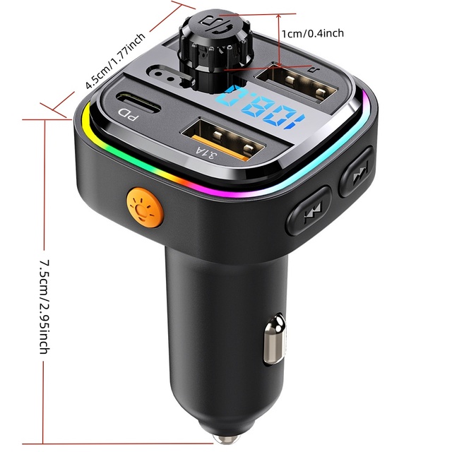 Car FM Transmitter Handsfree Call Dual USB 3.1A PD 25W Fast Charger Wireless Audio Car MP3 Player