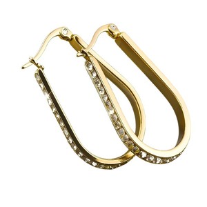 Boucles d'oreilles pendantes en forme de U, style européen et américain, incrustées de strass en cristal, en acier inoxydable 316, plaqué or 18 carats, luxe léger - Product Image 5