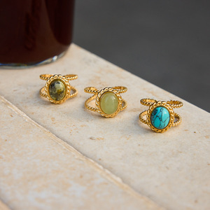 Fashion <b>Rings</b> 18K Gold Plated Adjustable With <b>Turquoise</b> Stone Bezel Setting Unisex Jewelry Gift - Product Image 4