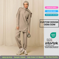 Ensemble de vêtements de sport personnalisés, modestes, à séchage rapide, UPF30, en spandex/coton, 3 pièces, hijab, tunique, pantalon de jogging, étiquette privée, OEM, ODM, vente en gros