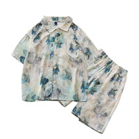 Pyjama d'été en crêpe de coton à manches courtes pour garçons ; Ensemble climatisant anti-humidité