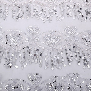 Paillettes frangées suspendues maille gaze dentelle tissu coeur fleurs tissu brodé pour Costume de Performance de danse - Product Image 2
