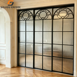 Puerta Corredera de Vidrio Texturizado con Marco Negro GS, Diseño de Marco Delgado Arqueado, Puerta Interior Francesa - Product Image 3