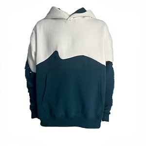 Sudadera con Capucha para Hombre al por Mayor, Diseño Patchwork de Dos Tonos con Paneles Ondulados, Estilo Oversize Streetwear, Algodón Premium, Logotipo Personalizado - Product Image 1