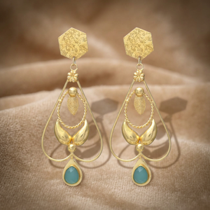 New Style Golden Designer <b>Aquamarine</b> Gemstone Drop Hexagon Design Gold Plated Precious Metal Alloy Handmade Ethnic Certified - Product Image 4