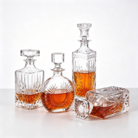 Ensemble de carafes à liqueur en verre gravé, bouteilles carrées et rondes transparentes pour whisky, brandy, bar à domicile, cadeau