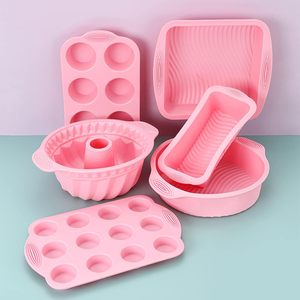 100% thực phẩm lớp 6pcs <span class=keywords><strong>Silicone</strong></span> khay nướng khuôn Bộ Muffin bánh mì nướng PAN nhựa Kit bánh khuôn moule moldes de silicona hình thức - Product Image 5
