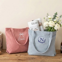 Sac fourre-tout en velours côtelé brodé sur mesure avec fermeture éclair, sac cadeau personnalisé pour demoiselle d'honneur, sac de voyage réutilisable