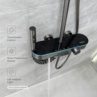 Système de douche thermostatique en laiton brossé avec affichage numérique LED intelligent de la température et lumière d'ambiance