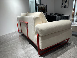 Sofá Tapizado de 2 Plazas, Compresible, con Tela <span class=keywords><strong>Blanca</strong></span> y Estructura Metálica Roja, Almohadas Cómodas para Espacios de Vida Minimalistas en Villas/Parques - Product Image 3