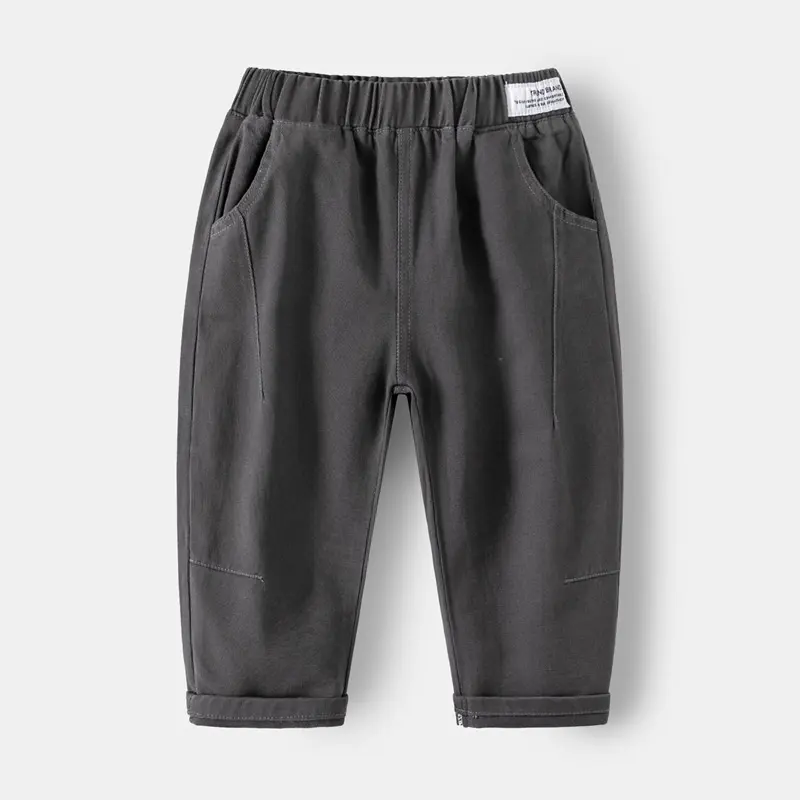 wholesale casual cotton elastic waist pockets khaki boys cargo pants trouser for kids boy