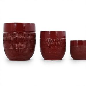 Grand pot à fleurs en céramique de style américain, couleur bordeaux, motif à pois, pour bonsaï, avec trou de drainage, pour jardin intérieur/extérieur, patio - Product Image 1