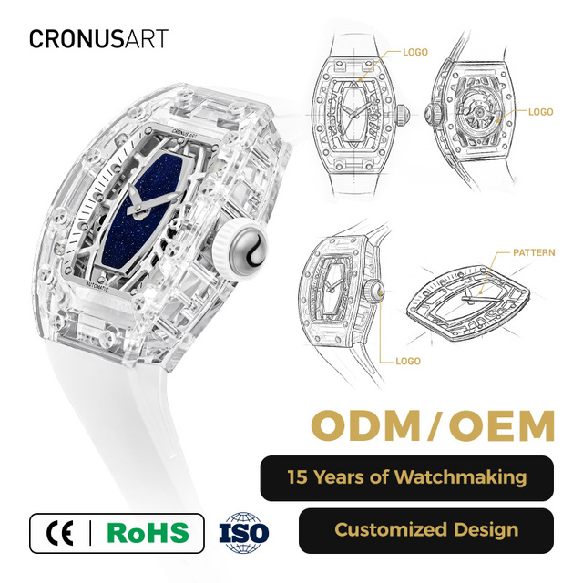 2026 Trending Hangzhou Luxury Ladies' Crystal Tonneau Automatic Mechanical Watch Skeletonized Dial Luminescent Hands Power