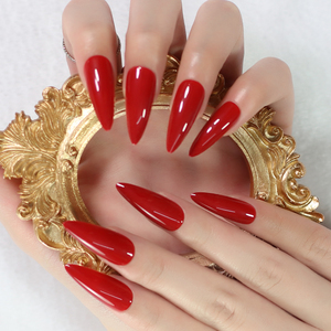 <span class=keywords><strong>Uñas</strong></span> postizas <span class=keywords><strong>largas</strong></span> con superficie brillante, Stiletto rojo tomate brillante, venta al por mayor, nuevos productos - Product Image 5