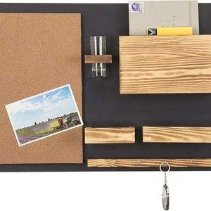 Wooden Entryway <b>Shelf</b> With Corkboard <b>Wall</b> <b>Mounted</b> Rack For Keys Letters Plants And Miscellaneous Items Bedroom Living Room - Product Image 3