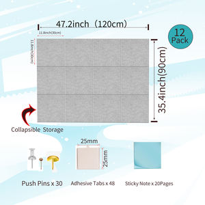 Grandes dalles murales en feutre gris 30x30cm, alternative au tableau en liège, lot de 12, avec languettes adhésives amovibles sécurisées pour tableau d'affichage - Product Image 5