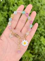 Bracelet ajustable en cuivre avec mini-breloques en émail en forme de crème glacée et perles de verre bleues, vente en gros pour cadeau