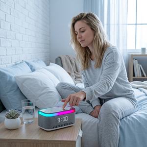 Chargeur Sans Fil avec Réveil, Lampe de Bureau Haut-Parleur LED RGB Colorée Clignotante pour Téléphone Portable, Salon et Table de Chevet - Product Image 4