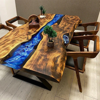 Meuble de salon rond avec table basse carrée en bois de résine époxy de luxe