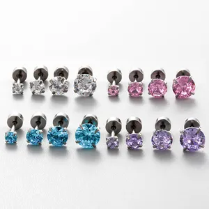 HENGSEN acier inoxydable hélice piercing bijoux minimaliste 3-6mm multicolore rond cubique zircone cartilage boucles d'oreilles pour fille