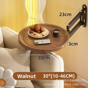 Solid Wood Round Tray Rack <b>Wall</b> <b>Mounted</b> Foldable Rotating Storage <b>Shelf</b> For Bedside Or Office Use - Product Image 4