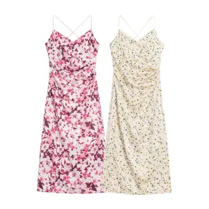 Wholesale Mini Dress New Arrivals Summer Sweet Spaghetti Strap Chiffon Floral Print Girls' Dresses