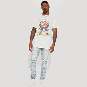 2024 Thời Trang Hotsale Biểu Tượng Tùy Chỉnh Người Đàn Ông Của Stack Trên Xếp Chồng Lên Nhau Ánh Sáng Rửa Siêu Skinny Phù Hợp Với Denim Jeans Dài Quần - Product Image 4